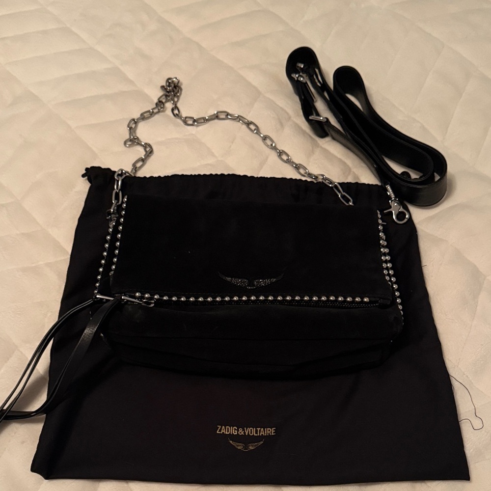 Zadig & Voltaire Black Crossbody Bag with Silver Accents
